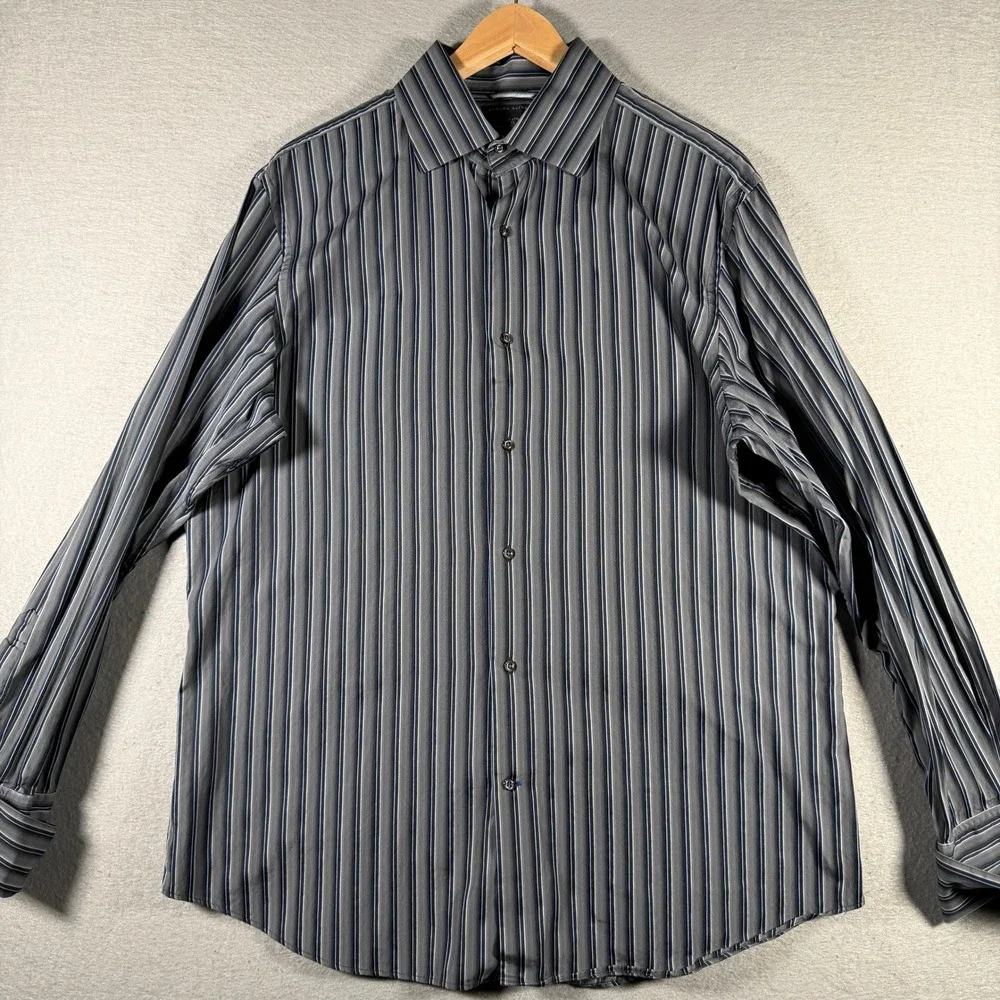 Banana Republic Mens XL Striped Button Down Shirt Grey Blue Cotton 334351-00